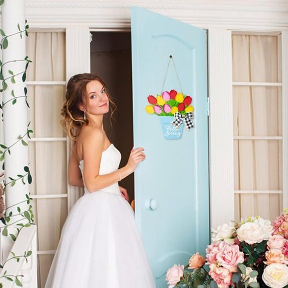 COPY - Spring Easter Tulip Flower Wooden Hanging Welcome Door Sign - Picture 7 of 7